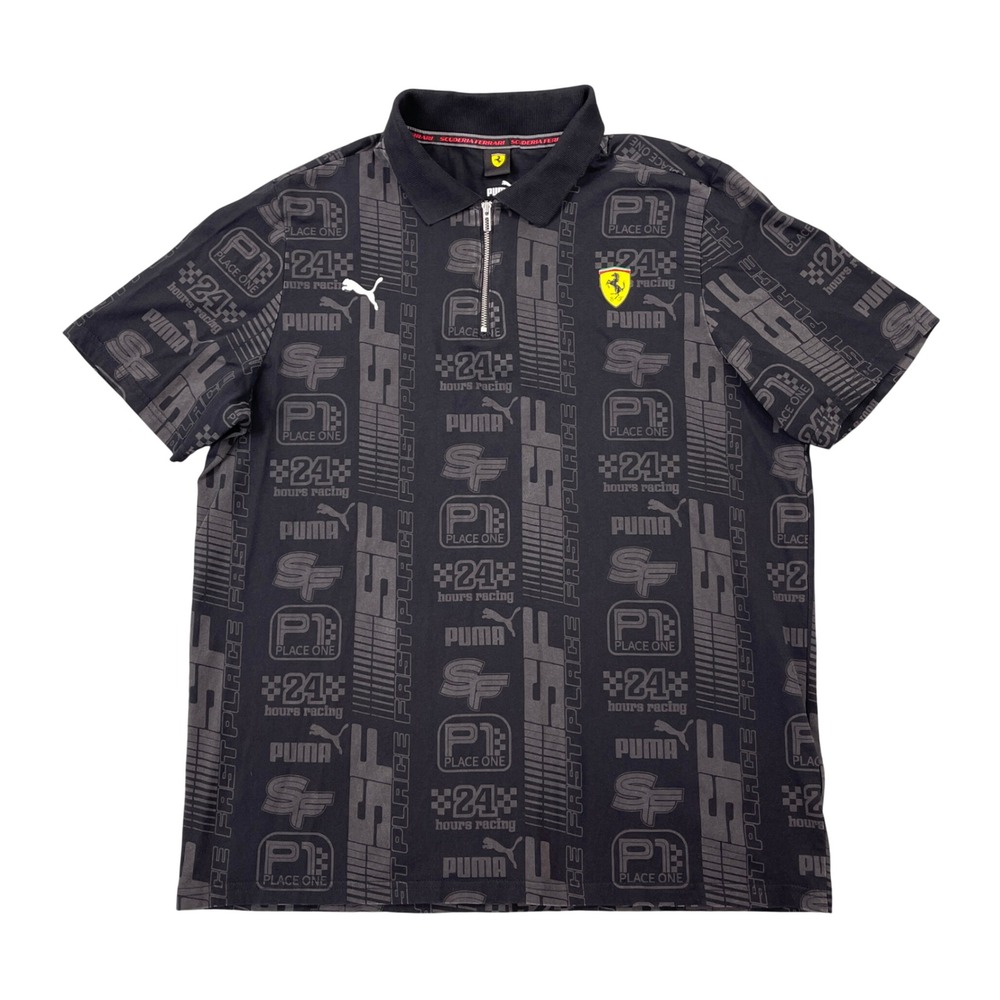 Puma Scuderia Ferrari Racing Polo Shirt Mens XL Black Quarter Zip F1 Racing Team